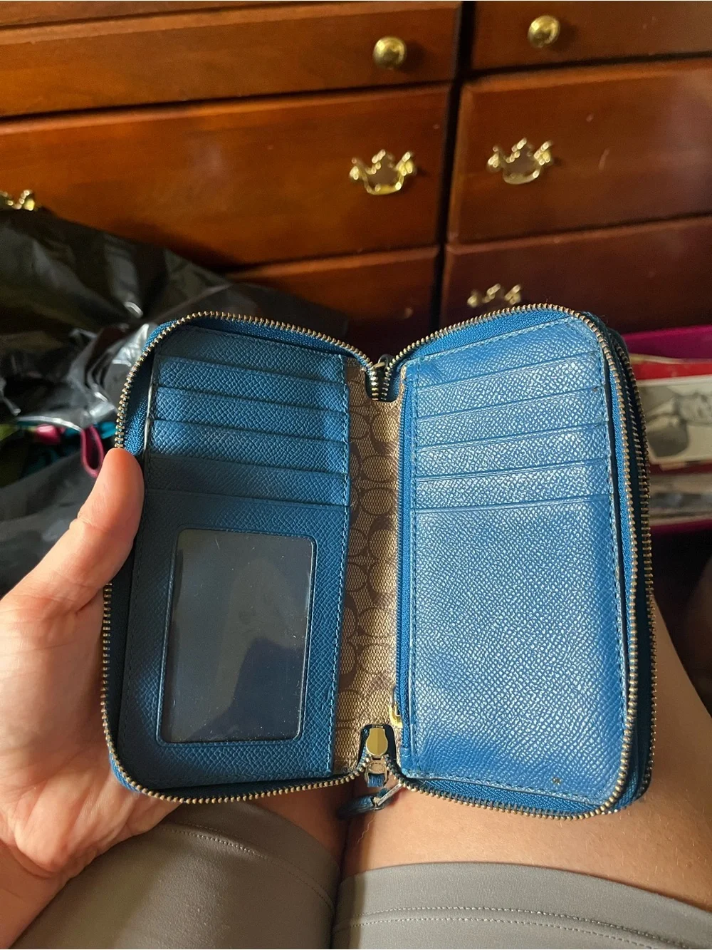 Coach Blue Zip-Around Leather Wristlet Wallet